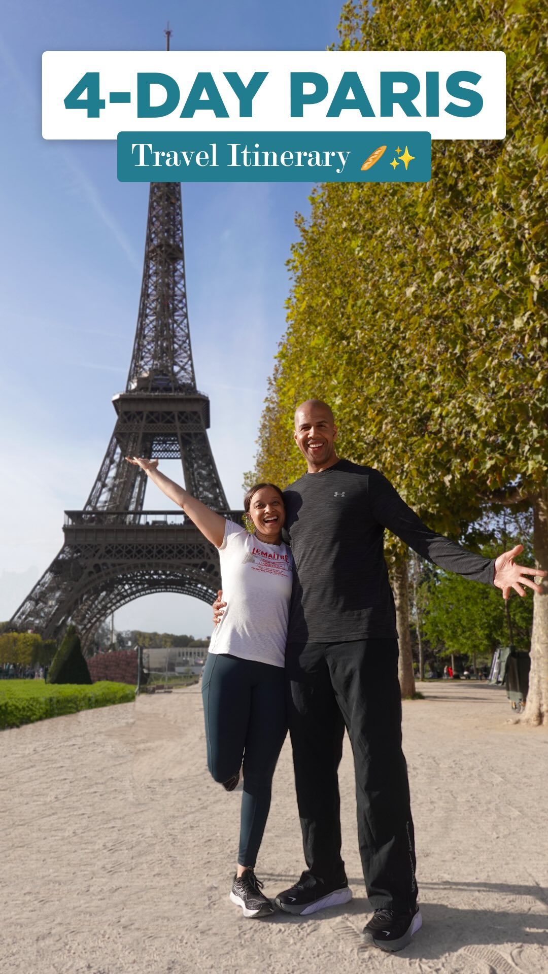 My ✨chill✨ 4-Day Paris Itinerary👇🏾 [SAVE + SHARE]

Paris has endless must-see attractions, but it’s easy to burn out. Here’s how I spent a relaxed 4 days exploring Paris, hitting the highlights without the hustle.

✨ Day 1 ✨ 🛏️ Hotel Check-in: Hotel Charles V 🚴‍♂️ Top Experience: Bike Tour – Explore Paris’s major landmarks in just 3 hours, including Les Invalides, the Louvre, the Grand Palais, Pont Alexandre III, the Eiffel Tower, and more. 🍽️ Dinner: Le Tren Bleu – Don’t miss their famous roasted lamb! 😉

✨ Day 2 ✨ 🖼️ What to Do: Louvre Museum – We admired the Mona Lisa, Crown Jewels, and stunning sculptures like Winged Victory of Samothrace. ☕ Lunch: Angelina – A Parisian classic, just steps from the Louvre. 🚶🏽‍♀️ Activity: A leisurely walk around Paris, soaking in the ambiance. 🚢 Evening: Seine River Dinner Cruise with Bateaux Parisiens – Enjoy a 3-course French meal with wine while cruising the Seine. Book Premier Tickets for the best view.

✨ Day 3 ✨ 🍞 Activity: Hands-on French bread-making class at Le Foodist – We mastered the art of baking baguettes, brioche, and pain perdu, and brought home the recipes. 🛍️ Shopping: Galeries Lafayette – Three buildings of shopping bliss! Tip: Bring your passport if you plan to spend over $150 and ask for a VAT refund form to get a tax refund at the airport (it adds up if you’re buying luxury goods!). 🍷 Dinner: Au Bourguignon du Marais – You must try their beef bourguignon!

✨ Day 4 ✨ 🏰 Paris Highlight: Palace of Versailles Day Trip from Paris – Wander through the opulent palace rooms, Hall of Mirrors, gardens, Estates of Trianon, and the enchanting Queen’s Hamlet. 🍽️ Dinner: Chez Georges - A classic French bistro experience at Chez Georges back in Paris.

How would you design a trip to Paris without feeling rushed? Drop your ideas in the comments and follow for more travel tips by destination 🌍✨